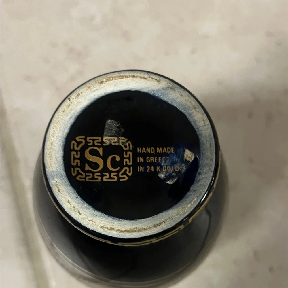 Antique Black and Gold Vase with Greek Motif